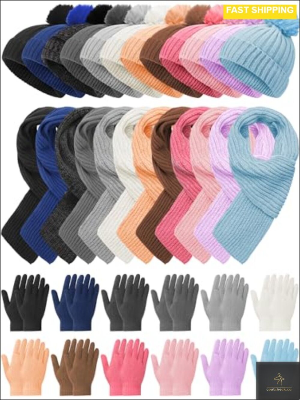 Kids Winter Hat Gloves Scarf Set Knit Pom Beanie Warm Cold Weather 5-10